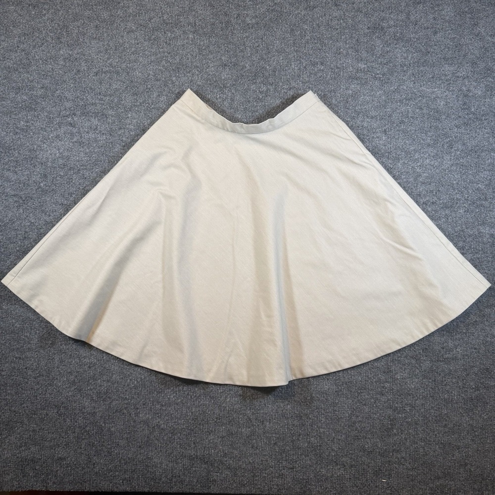 Vtg Y2K Body By Victoria Cream Linen Flare Skirt Knee Length Women's Size 2